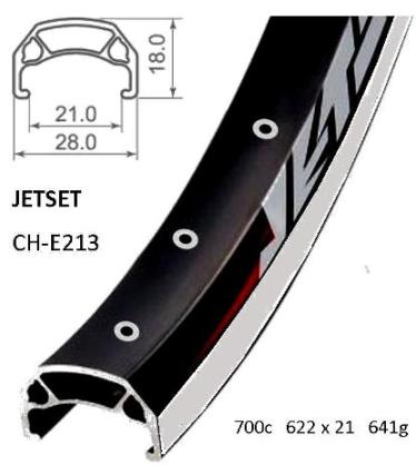 RIM 700c x 21mm - JETSET CH-E213 - 32H - (622 x 21) - Schrader Valve - Rim Brake - D/W - BLACK - Eyeleted - MSW - Quality Jetset rim made in Taiwan - (ERD 605)