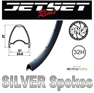 WHEEL - 700C Jetset JS-919 32H Black Rim, 8/11 SPEED Q/R (135mm OLD) 6 Bolt Disc Sealed Novatec Black Hub, SILVER Spokes