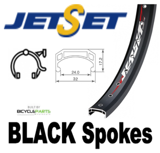 WHEEL - 24" Jetset CH-308A 36H Black Rim, 8/10 SPEED Q/R (135mm OLD) 6 Bolt Disc Loose Ball Joytech Black Hub, BLACK Spokes