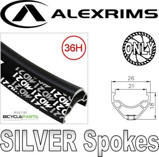 WHEEL - 26" Alex MD21 36H P/j Black Rim, FRONT Nutted (100mm OLD) 6 Bolt Disc Sealed Novatec Black Hub, SILVER Spokes