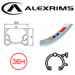 RIM 20" x 22mm - ALEX Y22 - 36H - (406 x 22) - Schrader Valve - Rim Brake - S/W - SILVER - (388 ERD)