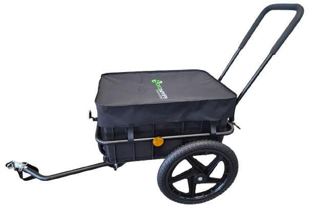 Bicycle Cargo trailer 2 in 1 - can also be used a push/pull trolley, Steel Frame, 16' wheels, Capacity:30kgs as trailer, 50kg as hand wagon, Loading size:68*53*40cm