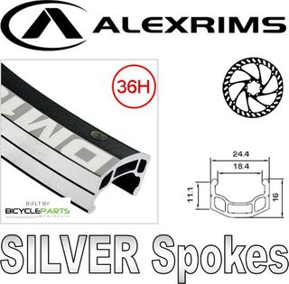 26" Alex DM-18 Black Eyeleted d/w Rim , Alloy Screw on 6 disc hub , Silver Mach 1 Spokes .