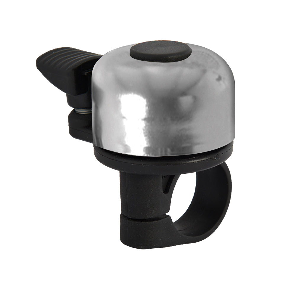 Mini-Flick Bell, fits 22.2mm diameter handlebar, Silver - (Variable position dinger) - Oxford Product