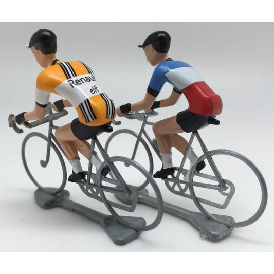 FLANDRIENS Models, 2 x Hand painted Metal Cyclists, Renault jerseys
