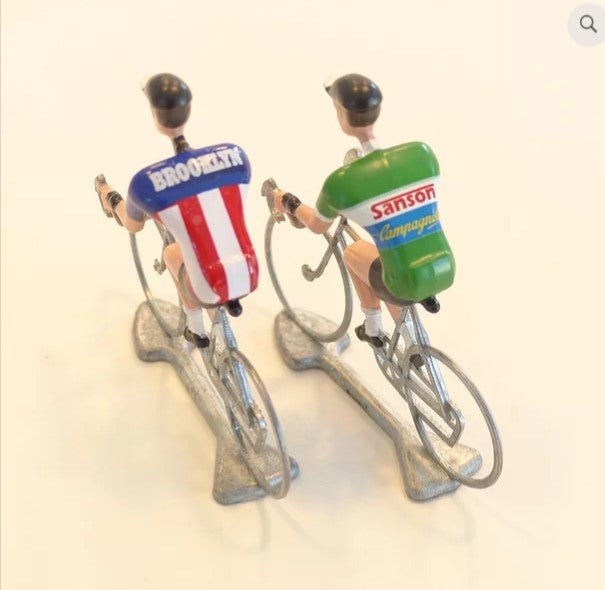 FLANDRIENS Models, 2 x Hand painted Metal Cyclists, Brooklyn & Sanson jerseys