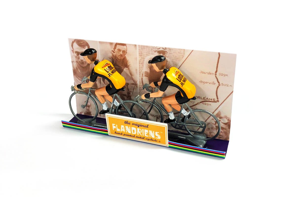 FLANDRIENS Models, 2 x Hand painted Metal Cyclists, Lotto Jumbo