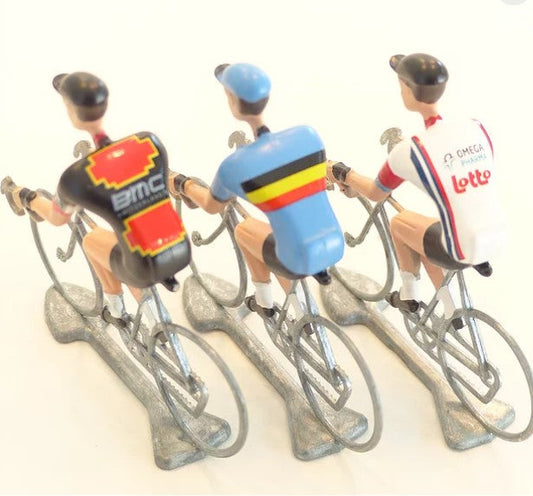 FLANDRIENS Models, 3 x Hand painted Metal Cyclists, Van Avermaet in 3 types jerseys