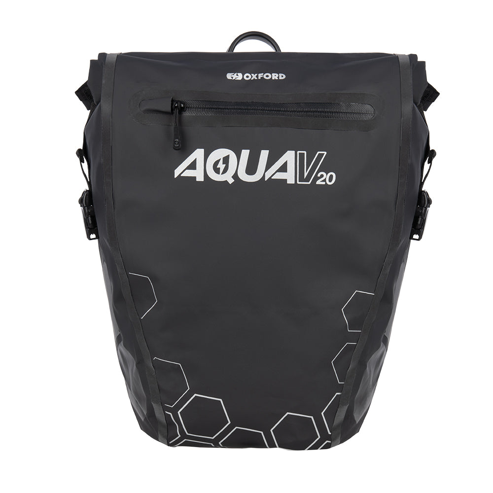 PANNIER BAG Aqua V 20L Single QR Pannier Bag Black, Waterproof roll top closure, Size: 42cm (H) x 32cm (upper) / 23cm (lower) (W) x 17cm (D) Oxford Product