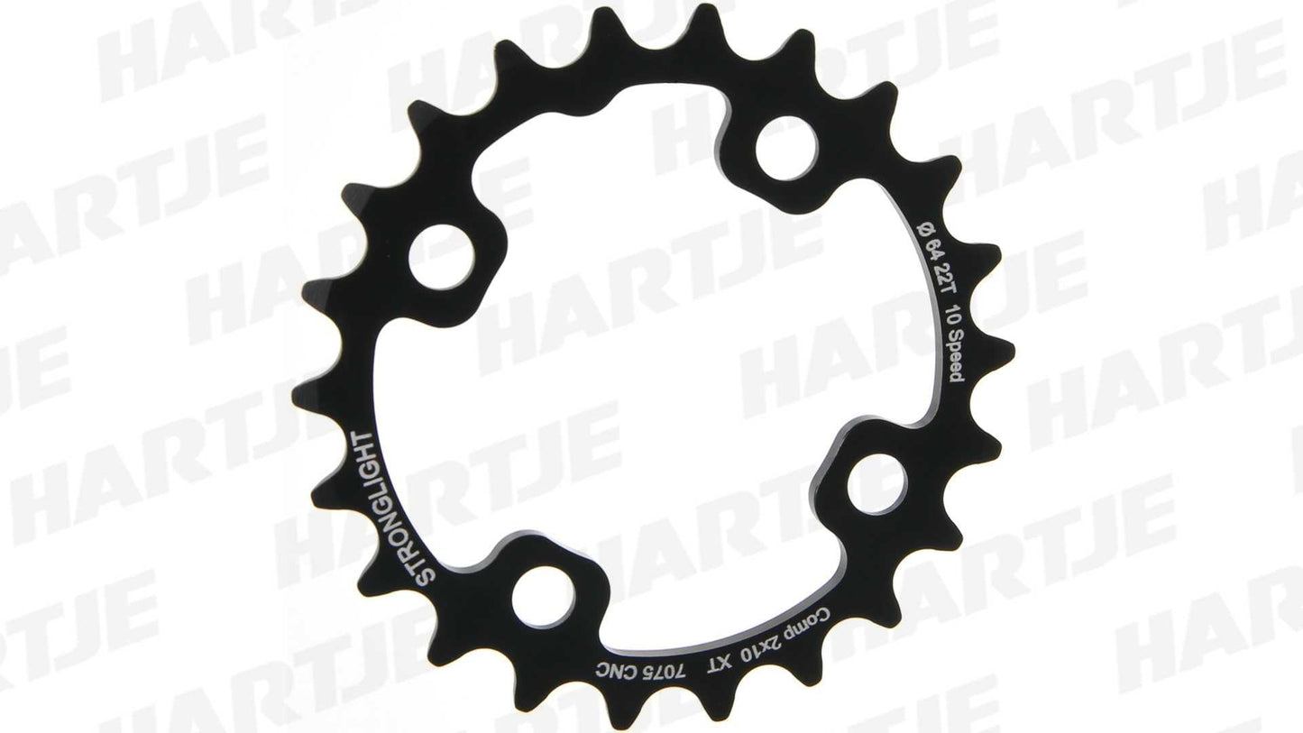 CHAINRING - MTB "STRONGLIGHT", 22T, 7075 CNC Black Shimano XT M785 - 64mm BCD, 4 Hole for 10 Spd