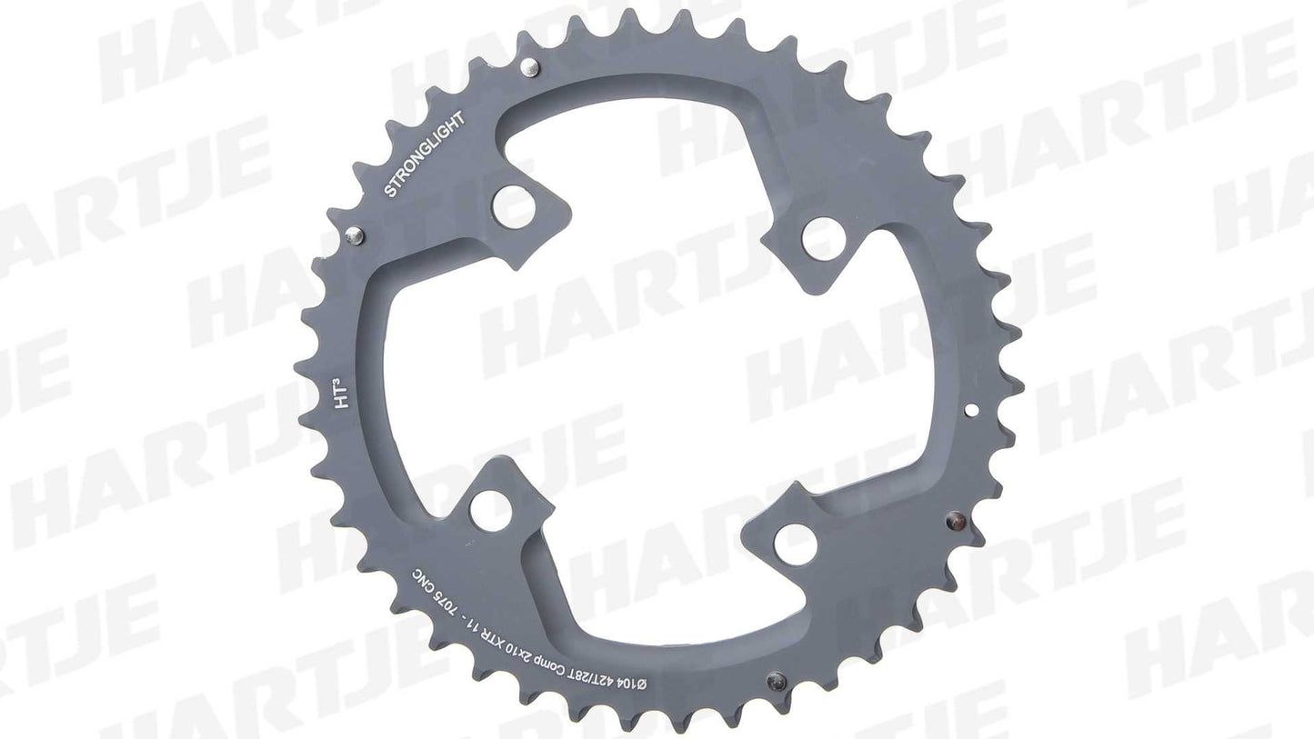 CHAINRING - MTB "STRONGLIGHT", 42T, 7075 CNC Black HT3 XTR - 104mm BCD, 4 Hole for 10 Spd (Compatible with Chainring Bolt SL350135)