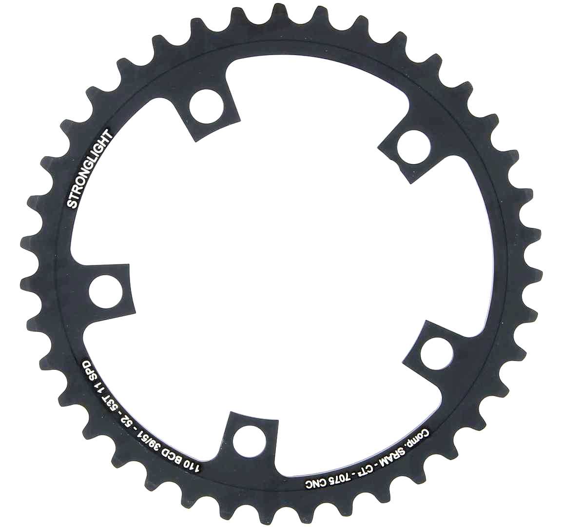 CHAINRING "STRONGLIGHT", ROAD CHAINRING SRAM FORCE 22 / RED 22 comp. 7075-T6, CT² (black), 11 speed. 110 BCD, Inner. 39T (51/52/53), 5 arms