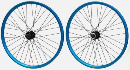 Wheel 26" Velocity Blunt-35 D/w Tubeless Ready Rim All Blue , Joytech 6 Bolt Disc Q/r Black Hub , Mach 1 Black Spokes , (SOLD As PAIR)
