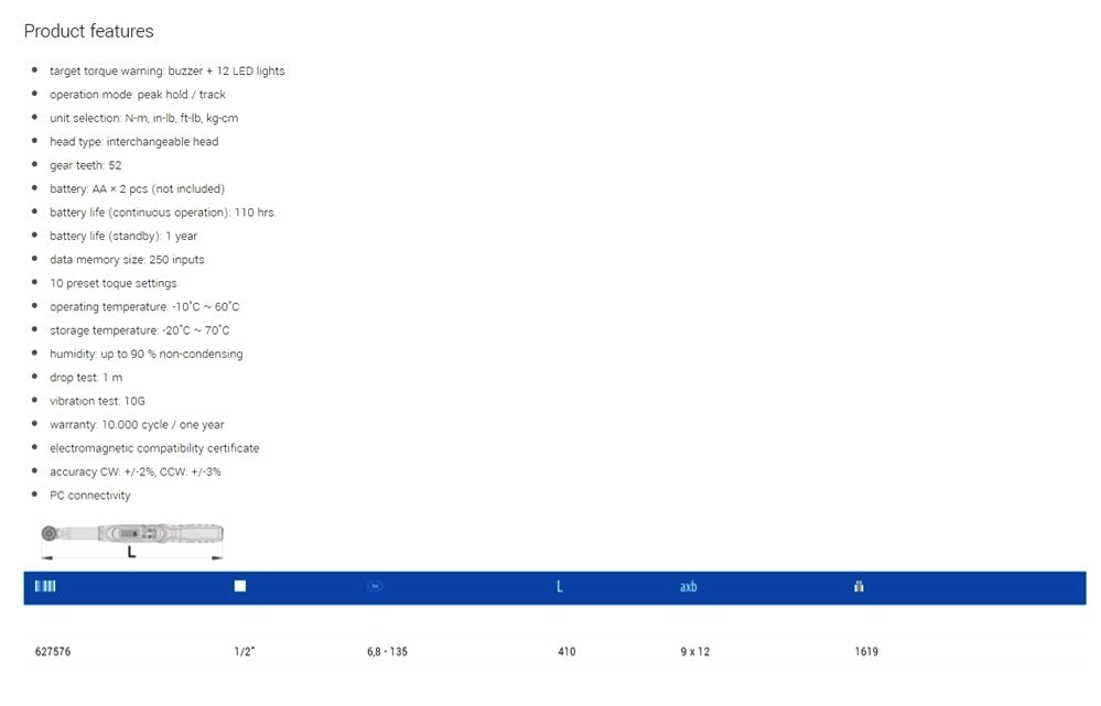 UNIOR Digital/Electronic torque wrench 1/2", 266 - 627576, Interchangeable head, Quality guaranteed