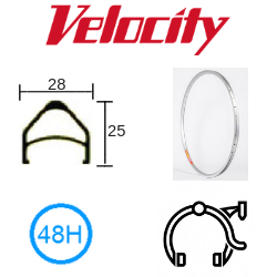 RIM 20" x 23mm - VELOCITY TAIPAN - 48H - (406 x 23) - Presta Valve - Rim Brake - D/W - SILVER (Anodised)