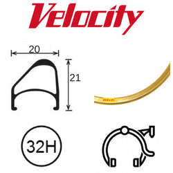 RIM 700c x 14mm - VELOCITY AEROHEAD OC - 32H - (622 x 14) - Presta Valve - Rim Brake - D/W - GOLD (Anodised) - MSW - OCR