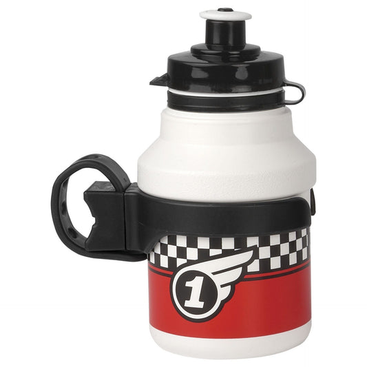 Childrens  WATER BOTTLE, WHITE,  350 ml "RACE" + CLIP-ON HOLDER      Quality Polisport product