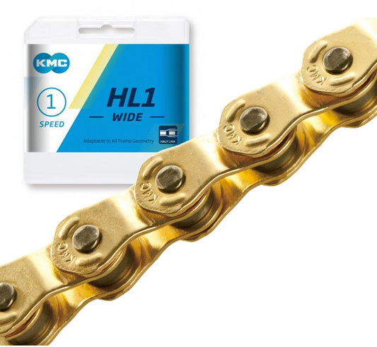 CHAIN - Single Speed - KMC HL1 - 100L - GOLD - w/Connect Pin - (Half Link Chain)