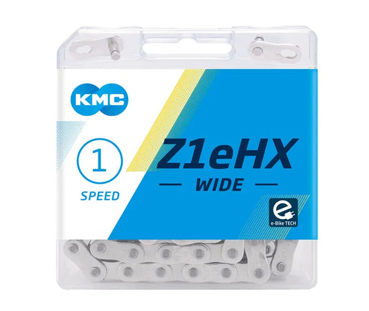 CHAIN - Single Speed - KMC Z1 eHX - 112L - SILVER - w/Connect Link - (Ebike Chain, higher pin power for e-Bike torque)