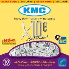 CHAIN - 10 Speed - KMC E10 - 136L - SILVER - w/Connect Link - EXTRA LONG - (Ebike Chain, higher pin power for e-Bike torque)