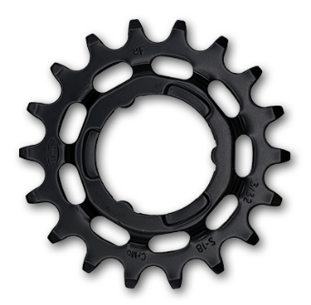 Sprocket R Shimano,  1/2 x 3/32" x 18T, cr-moly, black  for E-Bike.  Quality KMC product - Works with Coaster & Internal gear hubs