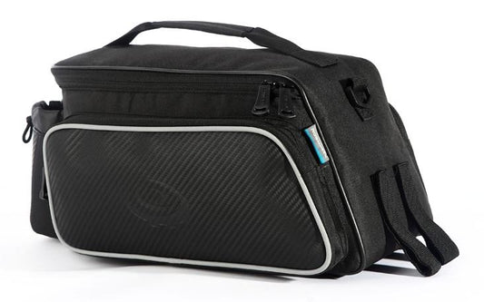 SAHOO  Rack top Bag 10L, Main pocket, 2 side zippered pockets, water bottle pocket, L34/W15/H16cm ,velcro attach, Black