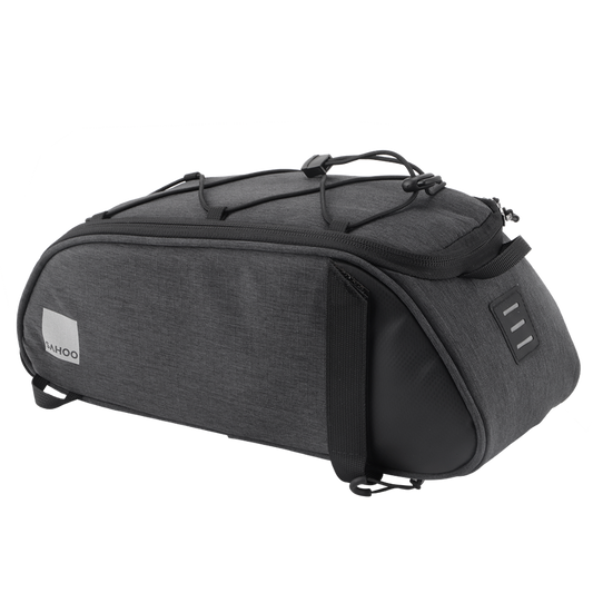 SAHOO Rack Top Bag, 7L, Main pocket, 2 side zippered pockets, water bottle pocket, L39/W15/H17cm ,velcro attach, Black, 600D Nylon