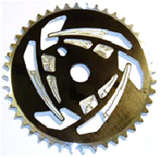 CHAIN RING 1/2 x 1/8 x 44T, CNC, For BMX, Alloy BLACK with SILVER teeth