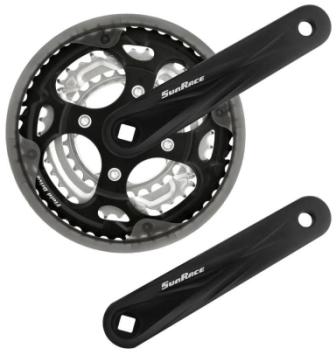 CHAINWHEEL SET 170mm x 48/38/28T, with Clear Guard, 7/8 Speed, Alloy BLACK (Diamond Taper)