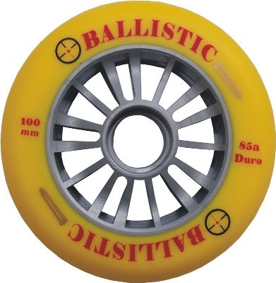"Extraordinary Special Pricing" Scooter Wheel, "Ballastic", 100mm, Silver Plastic core, Yellow PU