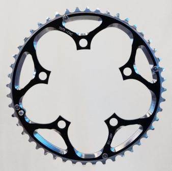 CHAIN RING  48T x 110 BCD for 9/10 speed, 7075 CNC Alloy, BLACK, w/ramps + pins