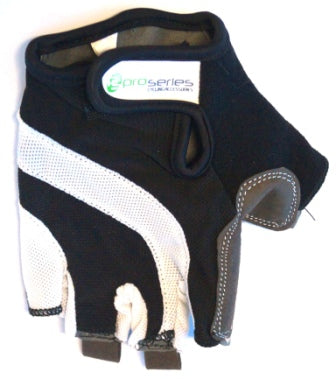 BLACK with WHITE TRIM GLOVES  -  PRO SERIES, Amara Palm Lycra Towel GEL Padding SMALL
