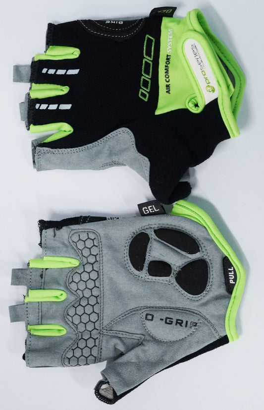 BLACK with GREEN TRIM GLOVES  -  PRO SERIES, Amara Palm, Lycra Towel GEL Padding, LARGE