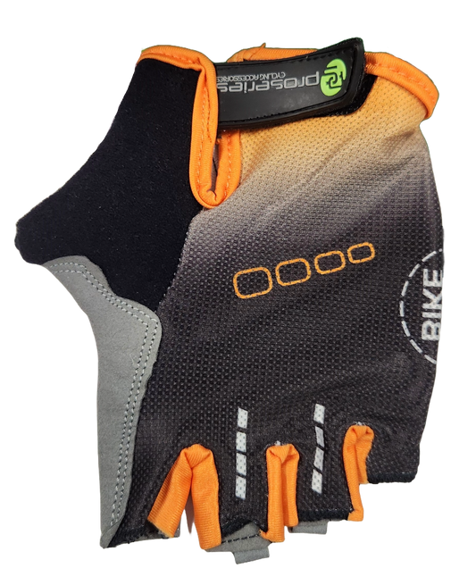 BLACK with ORANGE FADE GLOVES  -  PRO SERIES, Amara Palm, Lycra Towel GEL Padding MEDIUM