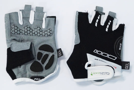 BLACK with WHITE FADE GLOVES  -  PRO SERIES, Amara Palm, Lycra Towel GEL Padding MEDIUM