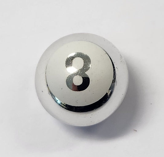 Valve Cap, Silver 8 ball, alloy anodised, A/V (Sold Individually)