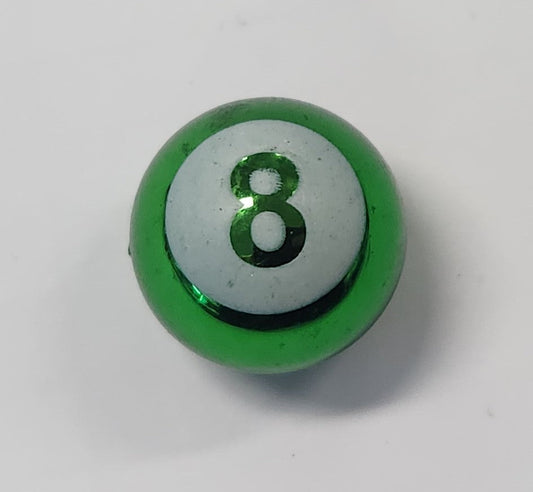 Valve Cap, Green 8 ball, alloy anodised, A/V (Sold Individually)