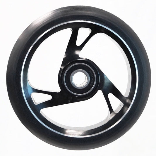 Scooter Wheel, Alloy Core, 125mm Diameter. 30mm Wide. incl abec-9 bearing. Suit 12mm Axle, BLACK Core
