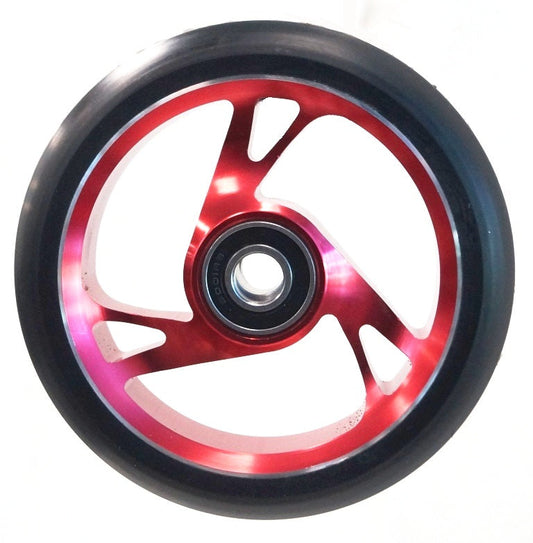 Scooter Wheel, Alloy Core, 125mm Diameter. 30mm Wide. incl abec-9 bearing. Suit 12mm Axle. RED core