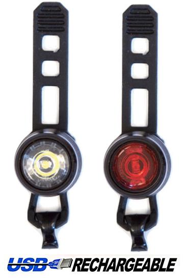 c LIGHTS,  Front & Rear Set, USB Lights, Sturdy precision made ALLOY housing, 3 Function, Lithium USB-Rechargeable, Six20 packaging