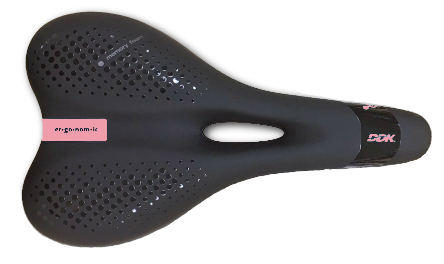 Saddle,  vinyl top, black pc  w/memory foam, w/DDK logo,  black rails, L:269 W:156mm,  Quality DDK product made in Taiwan