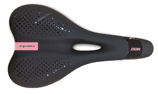 Saddle,  vinyl top, black pc  w/memory foam, w/DDK logo,  black rails, L:269 W:156mm,  Quality DDK product made in Taiwan