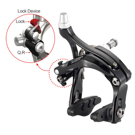 BRAKE - Tektro Caliper Brake Set, 47-57mm Reach, Dual Pivot, Q/R, Forged Alloy, Design For Big Tyres, Recessed, BLACK (Front & Rear)