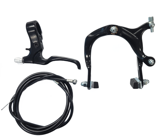 Brake Set, Lefthand 2 finger brake lever Black, with rear BMX brake caliper Black and 2P brake cable
