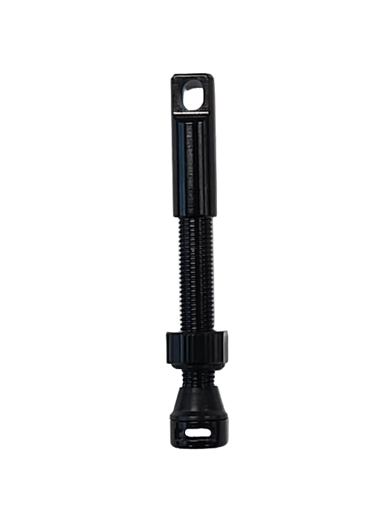 Tubeless Valve, Alloy, Black, patent design with extra side hole, 60mm (Sold Individually) FV/PV - Great valve for use with tyre inserts (Integrated valve removal tool in cover)