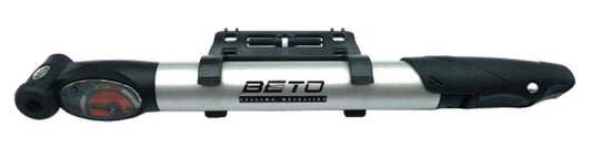 MINI PUMP  , alloy, 1-way,  oval barrel, w/T-handle, w/gauge,  Dual Head fits Schrader/Presta, w/bracketQuality Beto product
