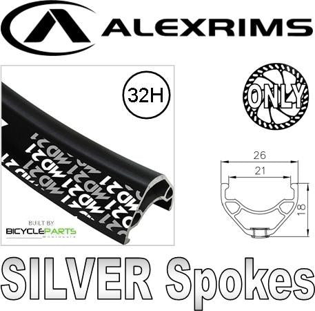WHEEL - 26" Alex MD21 D/w 32H D/s Black Rim, FRONT Q/R (100mm OLD) Centerlock Disc Sealed Novatec Black Hub, Mach1 SILVER Spokes