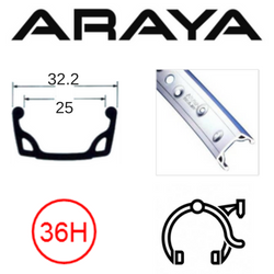 RIM 26" x 25mm - ARAYA 7X - 36H - (559 x 25) - Schrader Valve - Rim Brake - S/W - SILVER - (Classic Retro Rim) - (ERD-534)