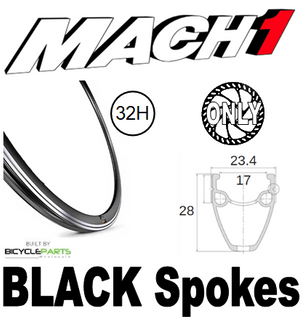 WHEEL - 700C Mach1 Touring 32H P/j Black Rim, FRONT Q/R (100mm OLD) 6 Bolt Disc Sealed Novatec Black Hub, Mach 1 BLACK Spokes