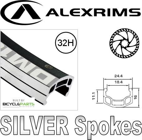 WHEEL - 26" Alex DM18 D/w 32H A/v Eyeletted M/e Black Rim, SCREW-ON MULTI Q/R (135mm OLD) 6 Bolt Disc Loose Ball Joytech Black Hub, Mach1 SILVER Spokes